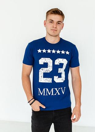 Мужская футболка стрейчевая синяя с принтом hector