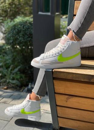 Nike blazer white «neon green logo» / жіночі кросівки найк блазер10 фото