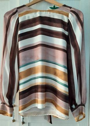 Zara кремова атласна блуза в смужку1 фото