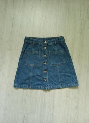 Джинсовая юбка с пуговицами карманы спереди2 фото