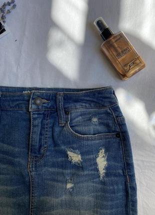 Синя джинсова спідниця зі рваностями від mossimo2 фото
