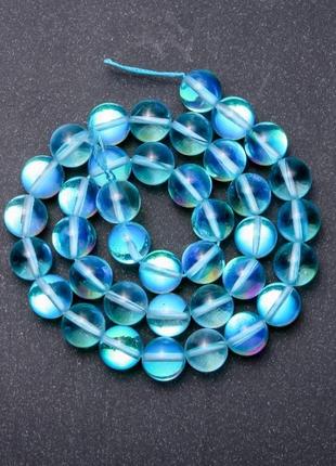 Бусины опаловое стекло голубое на нитке d-10мм l-38см