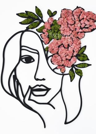 Панно для інтер'єрного декору і моху «дівчина з квітами», п011 фото