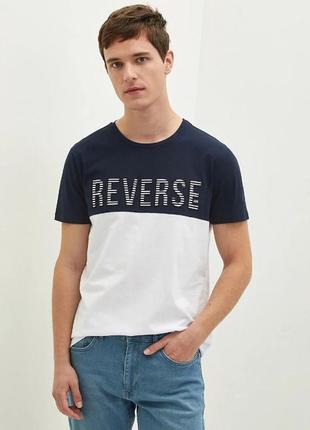 Мужская футболка lc waikiki/лс вайкики с синим верхом, белым низом reverse. фирменная турция