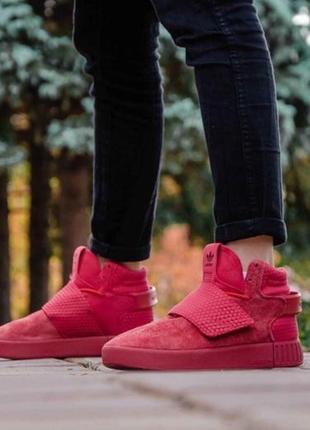 Кросівки жіночі adidas tubular invader full red (без хутра) / жіночі кросівки адідас тубулар2 фото