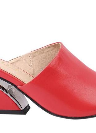 Шлепанцы женские, стильные, на большом каблуке, с открытой пятой, цвет красный, liici5 фото