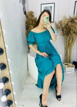Шикарна сукня в бірюзовому кольорі з натуральної тканини3 фото