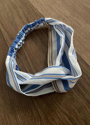 Жіноча пов'язаність язка літня в смужечку на голову "чалма" на резинці хустка літня пов'язаність язка на голову текстильна