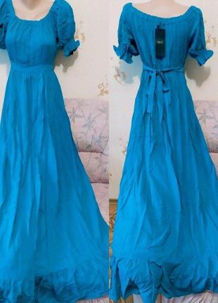 Шикарна сукня в бірюзовому кольорі з натуральної тканини2 фото