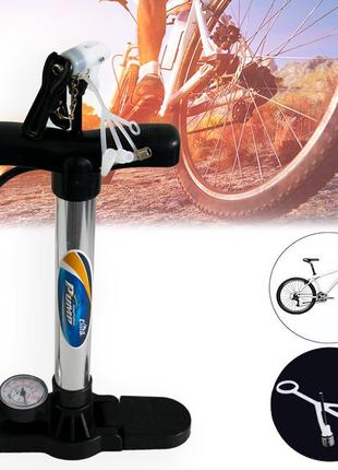 Ручной насос для велосипеда "cima pump см-р106" серо-черный, велосипедный насос с манометром для матраса (st)
