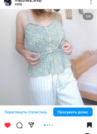 Бавовний топ на бретелях в топ квіти майка коттон h&m amp футболка в квіти бавовна2 фото