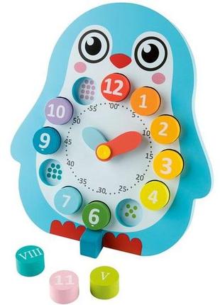 Красочный обучающий набор деревянные часы-сортер-пазлы пингвин playtive. германия