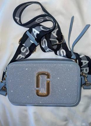 Сумка marc jacobs  blue shine logo голубая блестящая  кросс боди женская с блестками
