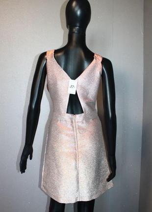 Сяюча сукня з отворами вирізами рожевий металлік а-силует 60-ті9 фото