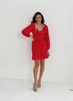 Короткое красное платье с декольте в горох сердечки коротка червона сукня плаття у горох в сердечко5 фото