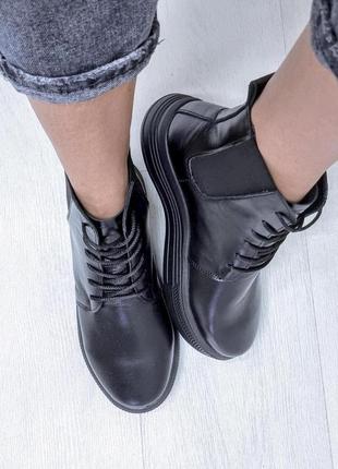 Шкіряні жіночі черевики кеди хайтопи на товстій підошві шкіряна підкладка dew6 фото