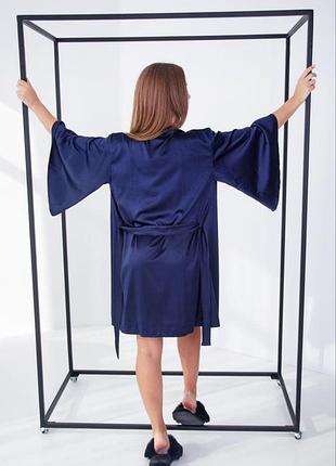 Жіночий шовковий халат з сорочкою р. s,m,l,xl.синій2 фото