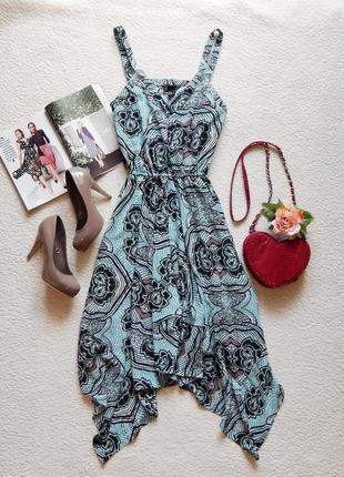 Эффектное миди платье h&m с ассиметричной юбкой в принт цветы2 фото