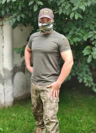 Тактична військова футболка хакі з коміром і без ворота6 фото