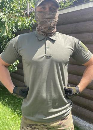 Тактична військова футболка хакі з коміром і без ворота4 фото