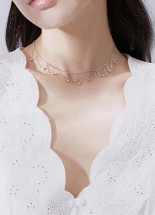 Намисто-чокер плетіння з кульок, елегантна прикраса, срібне покриття 925 проби, довжина 40+5 см