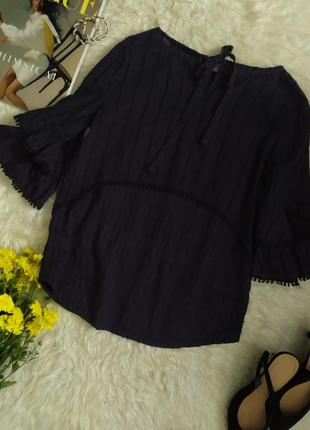 Актуальна чорна бавовняна блуза з прошви з рюшами розмір s від mint velvet2 фото