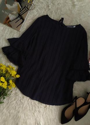 Актуальна чорна бавовняна блуза з прошви з рюшами розмір s від mint velvet1 фото