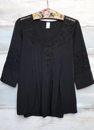 Чёрная шифоновая блуза с вышивкой и кружевом vila1 фото