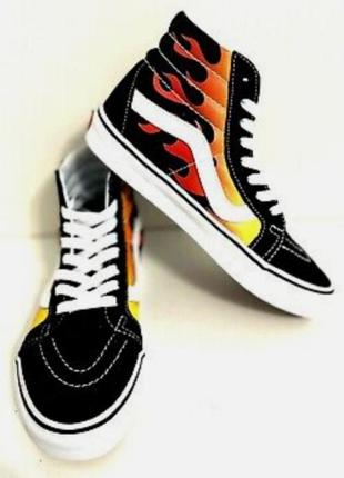 Кеди vans flame black white red skater sk8-hi reissue off the wall2 фото
