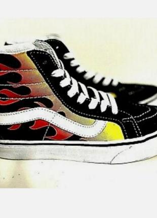 Кеди vans flame black white red skater sk8-hi reissue off the wall6 фото