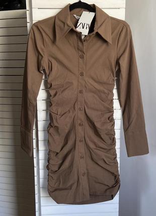 Плаття сукня zara шоколадного кольору сорочка шоколад