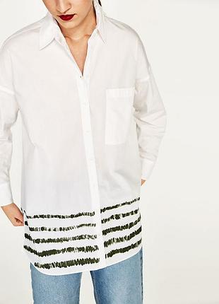 Рубашка оверсайз zara,хлопок,полоски по низу