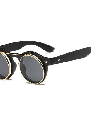 2в1 очки солнцезащитные+имиджевые круглые панк двойной флип коричневый7 фото