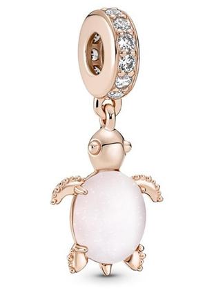 Серебряный шарм пандора 788939c01 подвеска черепаха розовая черепашка с розовым камнем стекло мурано розовое золото серебро проба 925 новый с биркой