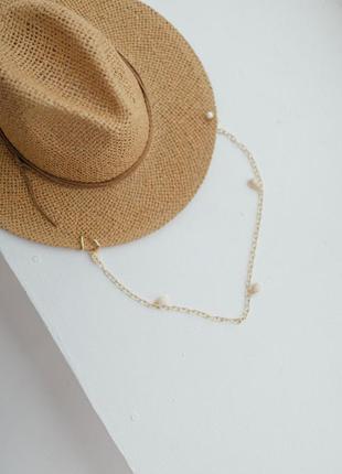 Жіночий солом'яний капелюх федора стильна літня з ланцюгом з мушлями модна для міста3 фото
