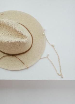 Жіночий солом'яний капелюх федора стильна літня з ланцюгом з мушлями модна для міста2 фото