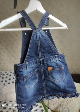 Сарафан, джинсовый, юбка,бретели, карманы, девочка, 3-4 года, плотный4 фото