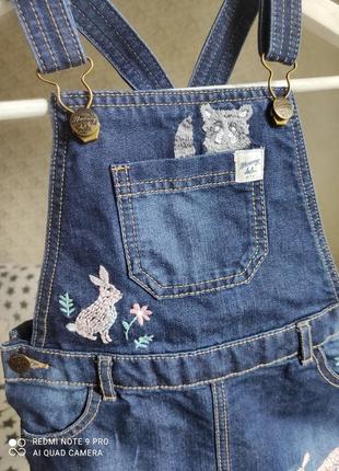 Сарафан, джинсовый, юбка,бретели, карманы, девочка, 3-4 года, плотный6 фото