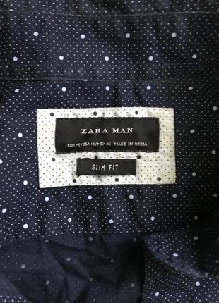 Бавовняна сорочка чоловіча з довгим рукавом zara темно синя з принтом в крапочку зара7 фото