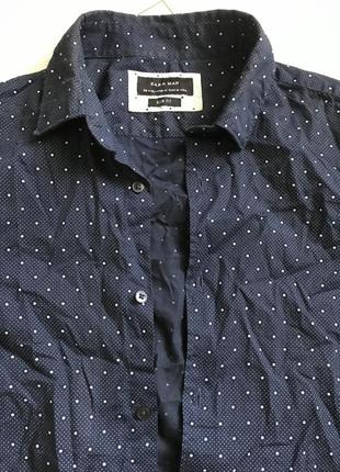 Мужская хлопковая рубашка с длинным рукавом zara темно синяя с принтом в точечку зара6 фото