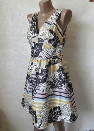 Фирменное h&m красочное платье/сарафан с крупных листах с люрексной нитью, размер с-м4 фото
