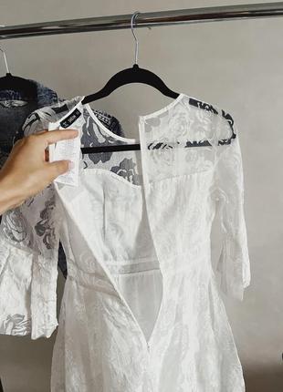 Легка Повітряна коктейльна біла мереживна сукня плаття від бренду shein8 фото