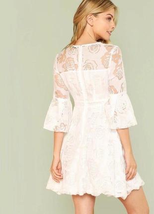 Легка Повітряна коктейльна біла мереживна сукня плаття від бренду shein10 фото
