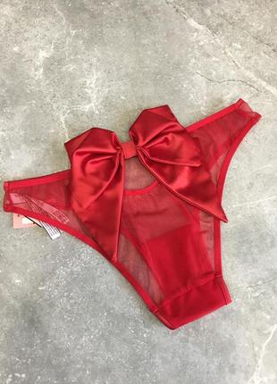 Трусики victoria's secret сітчасті чикини з бантом червоні