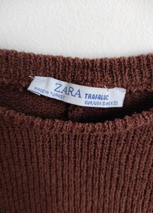 Топ топік з довгим рукавом зара коричневий фірмовий zara блогер жіночий коричневий в'язаний світер кроп топ кофта коротка5 фото