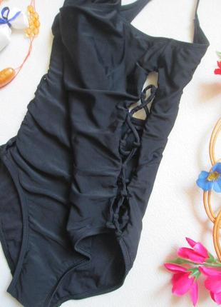 Шикарний відрядний злитий чорний купальник шнурівка по боках asos 🍒🍹🍒7 фото