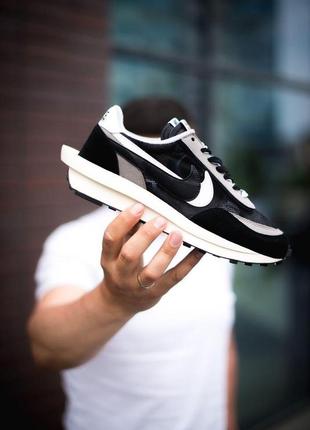 Мужские кроссовки nike ld waffle sacai black white 2 / найк сакаи