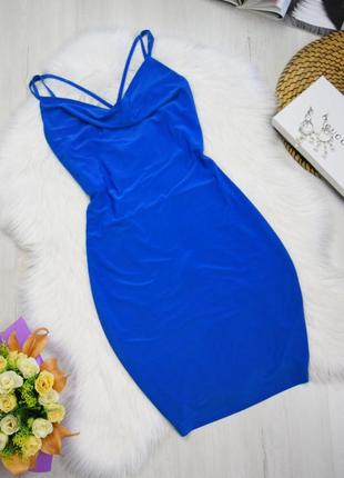 Синє плаття яскраве по фігурі сукня футляр неон