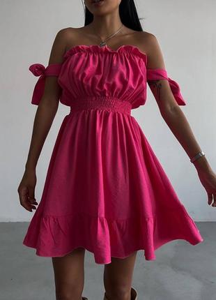 Женское малиновое свободное короткое платье с открытыми плечами с м л 44 46 48 s m l