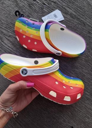 Классически сабо crocs crocband classic rainbow 🌈 w6 w7 m10w12